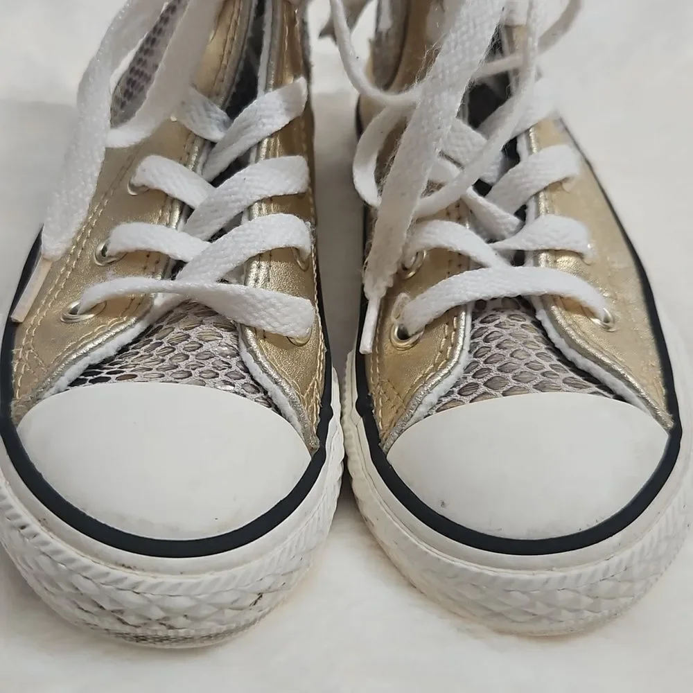 Converse Chuck Taylor All Star Kids High Tops Metallic Gold & Snake Print Size 1
